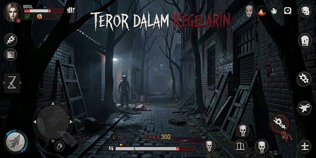 Screenshot menampilkan suasana menyeramkan dalam gameplay 99SL.