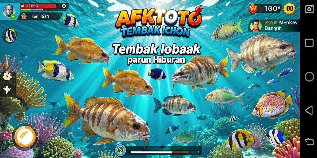 Screenshot AFKTOTO menampilkan aksi seru menembak ikan di lautan.