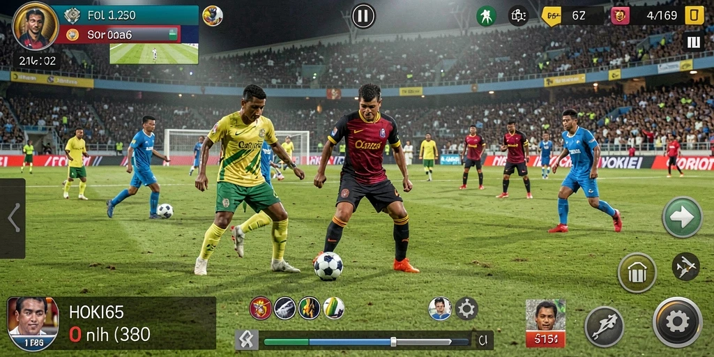Tangkapan layar gameplay HOKI65 menampilkan aksi sepak bola yang seru.
