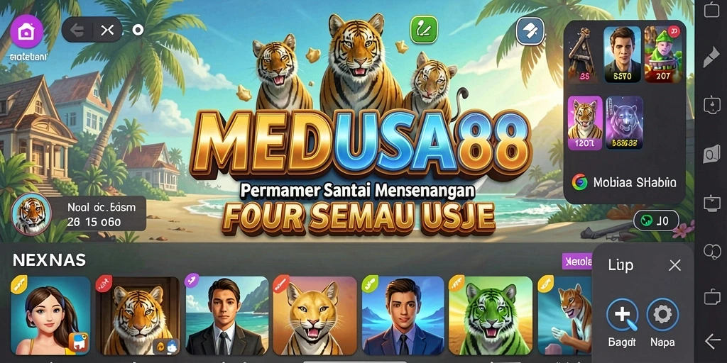 Screeshot menampilkan aksi seru dalam MEDUSA88 yang penuh warna.