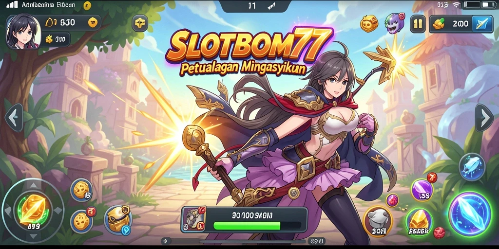 Screenshot gameplay <strong>SLOTBOM77</strong> menampilkan karakter Anime dalam aksi seru.